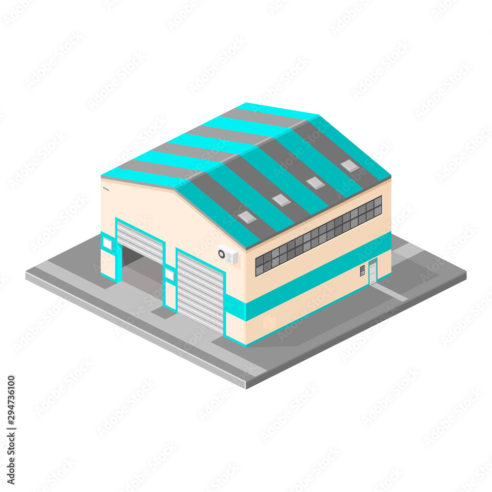 Isometric Industrial Warehouse Building Vector Icon