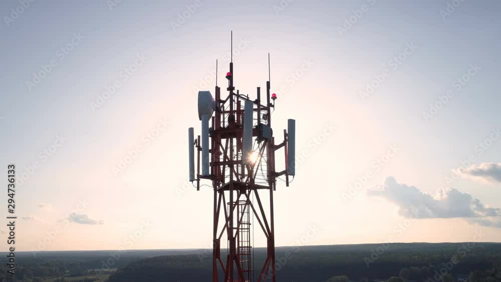 Flight up on drone along telecommunications tower