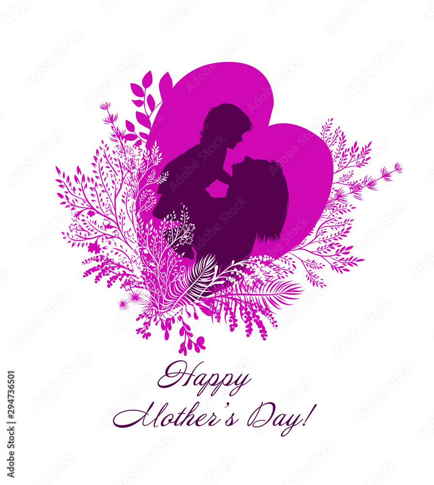 Abstract heart with mom and daughter silhouette. Happy Mother's Day. Vector illustration Abstract heart with mom and daughter silhouette. Happy Mother's Day. Vector illustration
