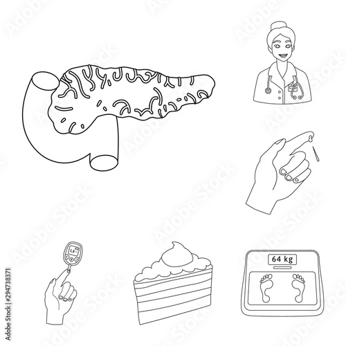 Vector illustration of mellitus and diabetes logo. Set of mellitus and diet vector icon for stock.