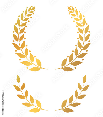 Golden laurel wreaths, round and half vector illustration