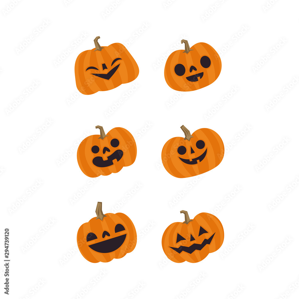 Halloween pumpkins cute vectors. Set of smiling and funny pumpkin illustrations. Halloween pumpkins cute vectors. Set of smiling and funny pumpkin illustrations.