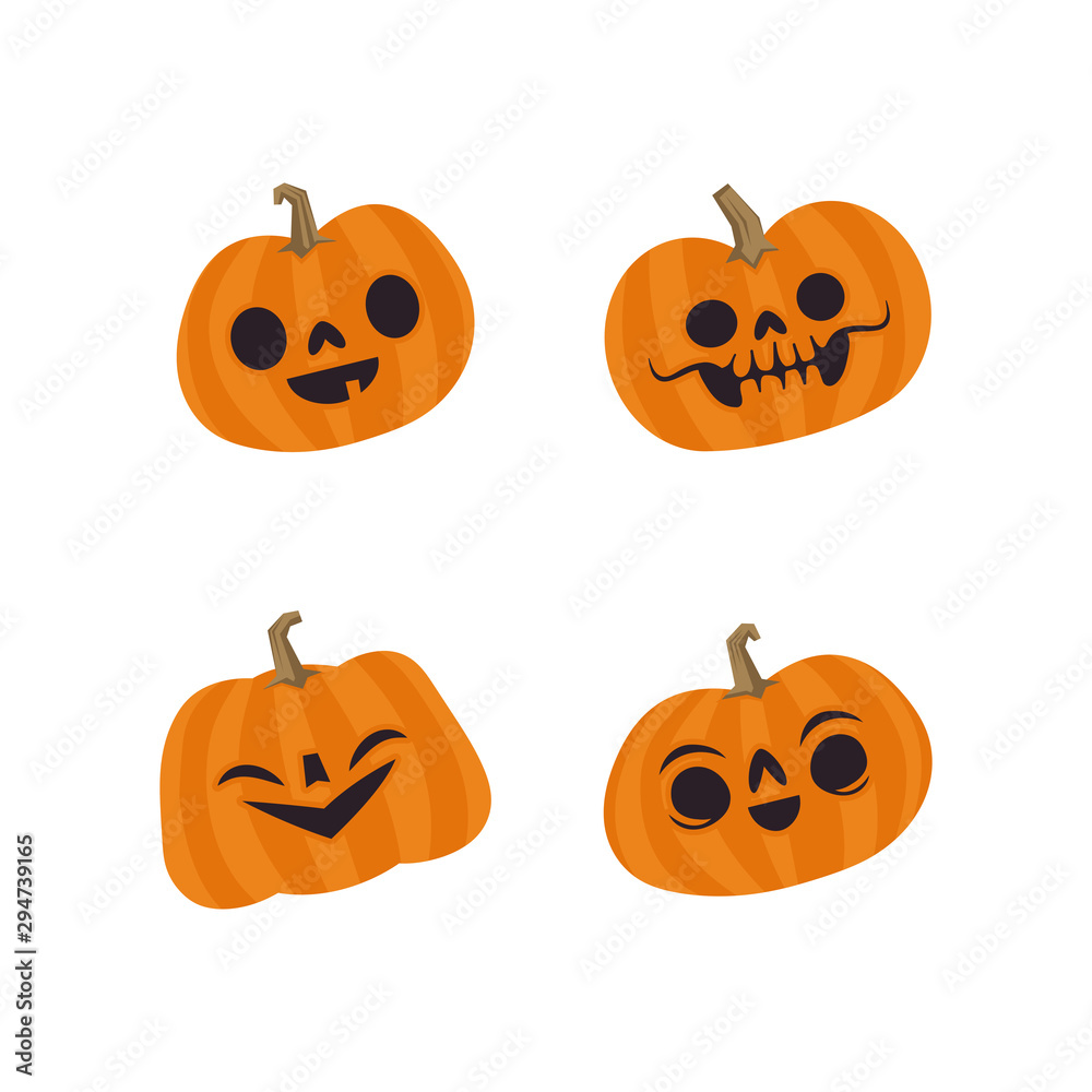 Halloween pumpkins cute vectors. Set of smiling and funny pumpkin illustrations.