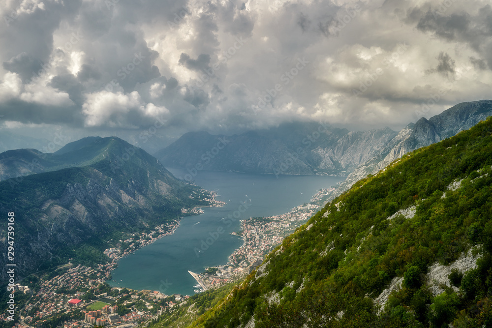 Kotor bay, Montenegro, view from the road winding in narrow bends over the bay