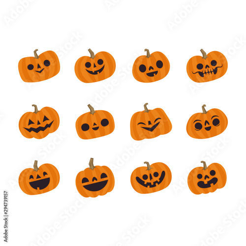 Halloween pumpkins cute vectors. Set of smiling and funny pumpkin illustrations.