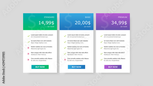 Price table plan vector web design. Vector template for website
