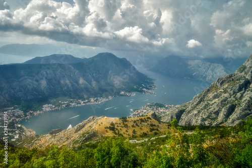 Kotor bay, Montenegro, view from the road winding in narrow bends over the bay