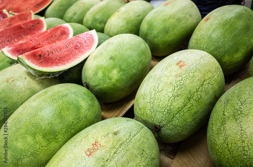 watermelon stacked on the marketplace watermelon stacked on the marketplace