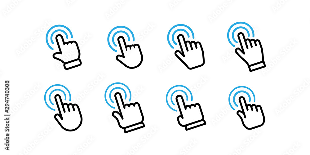 Fototapeta premium Click vector icons. Hands clicking collection.