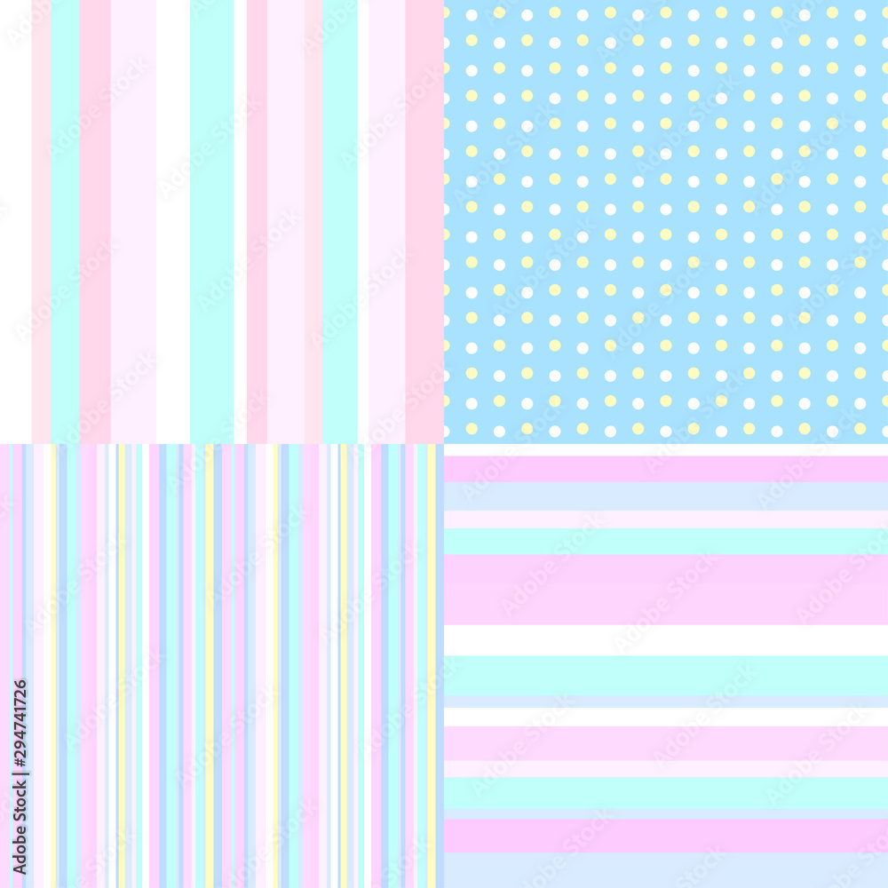 Set of colored textures. Seamless pattern with dots. Striped multicolored background. Wallpaper of the surface. Prints for your design Set of colored textures. Seamless pattern with dots. Striped multicolored background. Wallpaper of the surface. Prints for your design