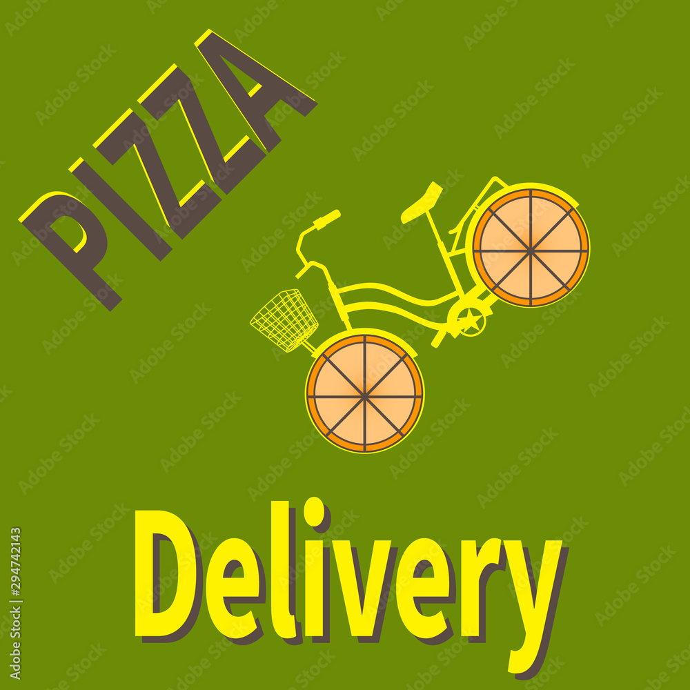 Vector illustration of pizza delivery and bicycle Stock Vector | Adobe