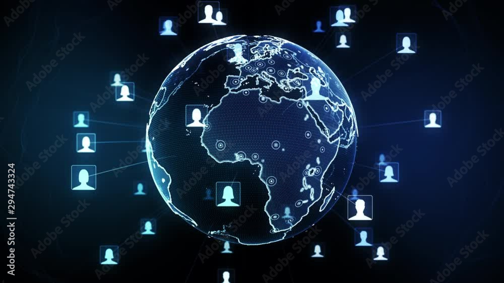 Global network connections. Concept of social networking and internet. You can use it for a technology, communication or social media background. Blue version. Loop, alpha channel included. 4K