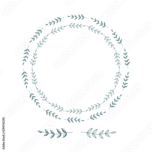Vector floral frame. Round hand drawn floral frames on white background. Design elements for wedding cards, prints, greeting cards