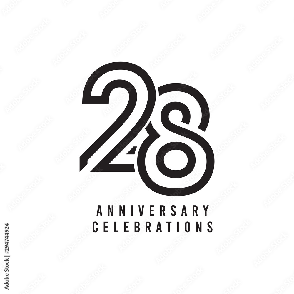 28 Years Anniversary Celebration Vector Template Design Illustration - obrazy, fototapety, plakaty 