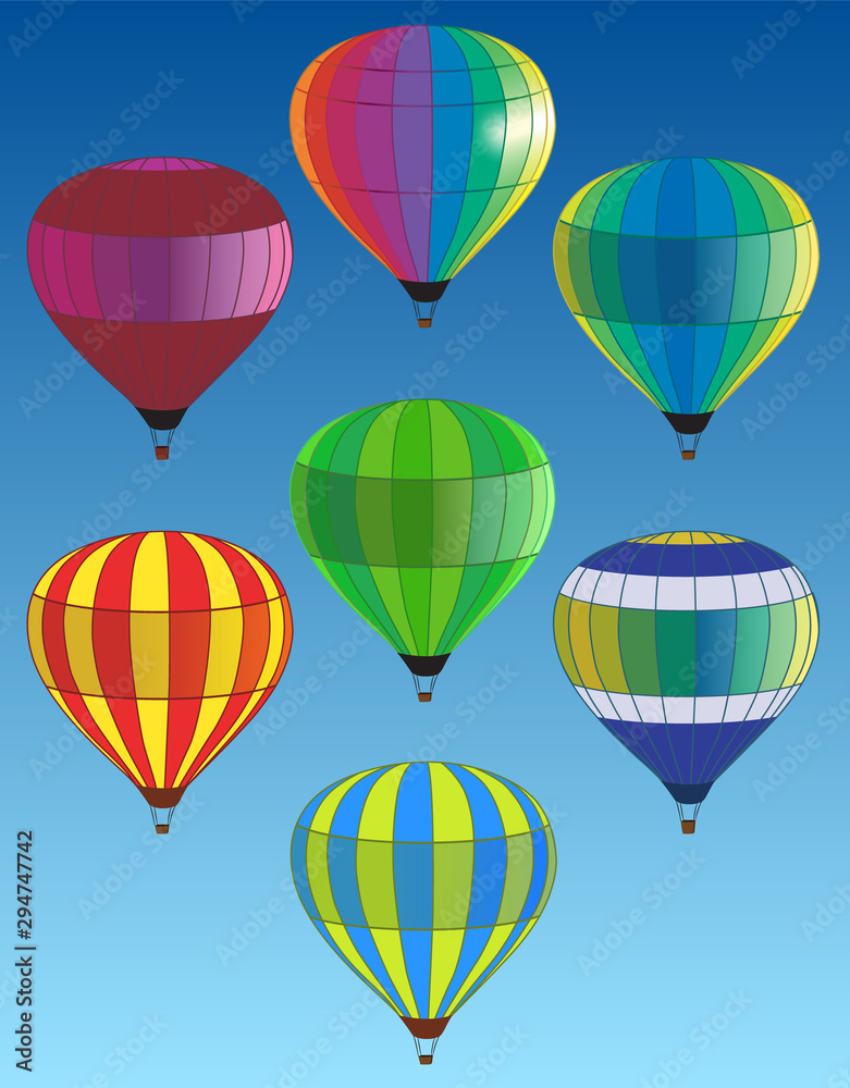 Obraz premium Colorful flying hot air balloons in the sky cartoon vector illustration.