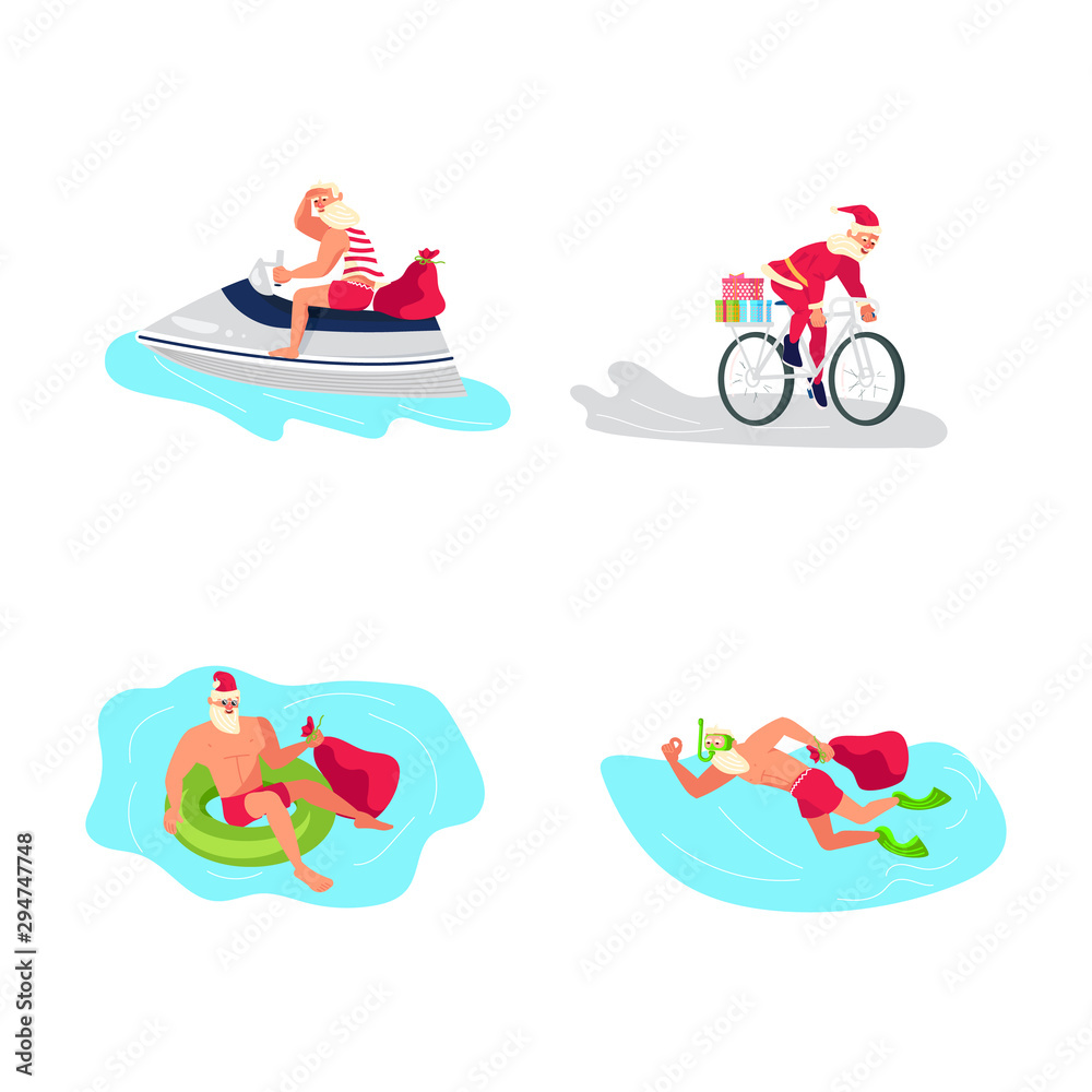 Fototapeta premium Set of Young sporty Santa Claus