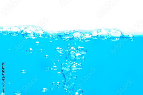 blue water waves with with bubbles on a white background