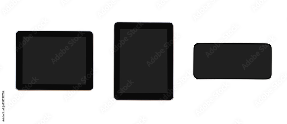 Empty Device screen of tablet and Smartphone isolated on white background. Empty Device screen of tablet and Smartphone isolated on white background.