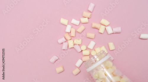 Marshmallow on pink background.