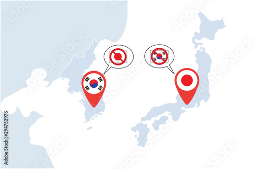 Concept image of Japan - South Korea trade war, Japan Export ban, Boycott, Vector illustration