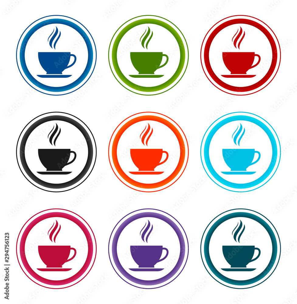 Coffee cup icon flat round buttons set illustration design Coffee cup icon flat round buttons set illustration design