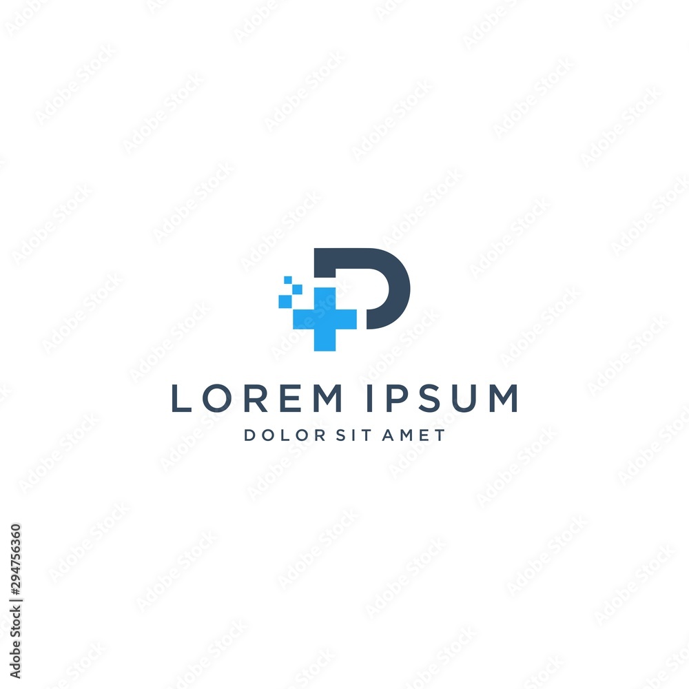 modern health design logo or monogram or initial letter P with plus and pixel modern health design logo or monogram or initial letter P with plus and pixel