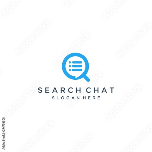 technology design logo or magnifying glass with chat bubbles and lists