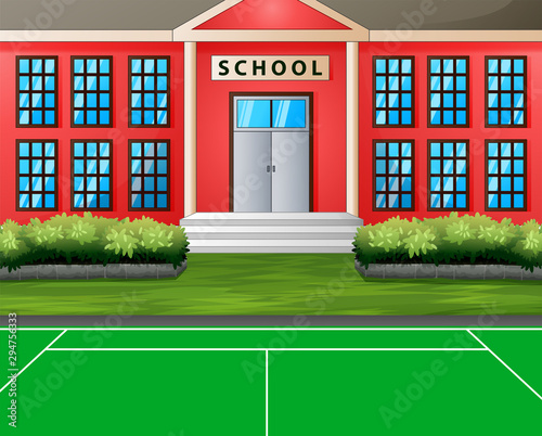 Sport field in front the school building