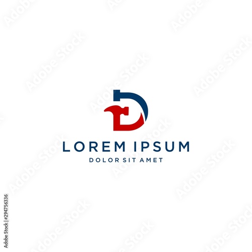 construction design logo or monogram or initial D letter with hammers and nails