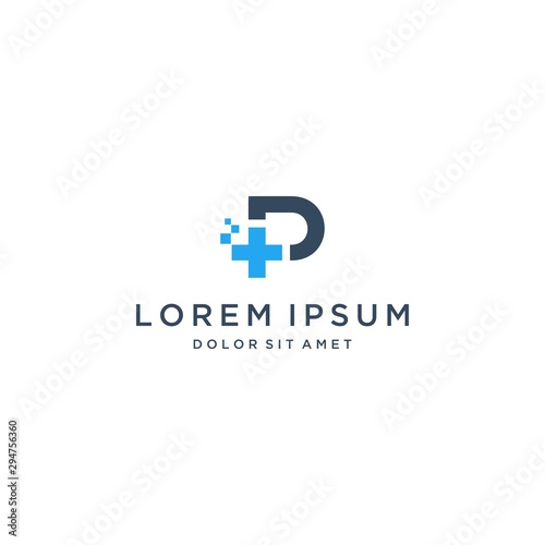modern health design logo or monogram or initial letter P with plus and pixel