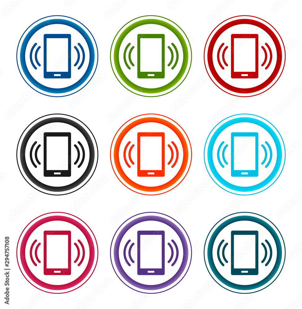 Smartphone network signal icon flat round buttons set illustration design