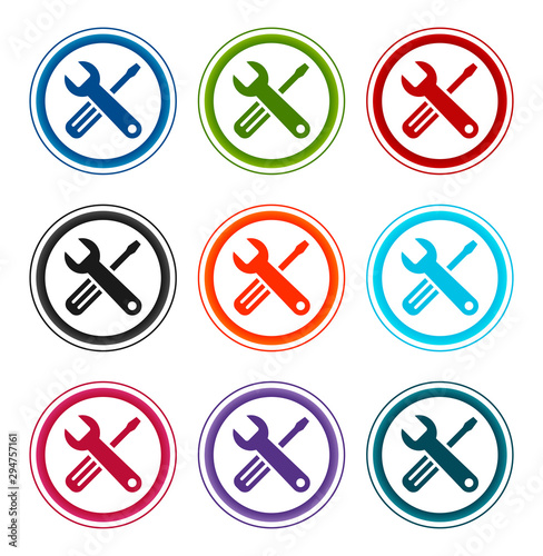 Tools icon flat round buttons set illustration design