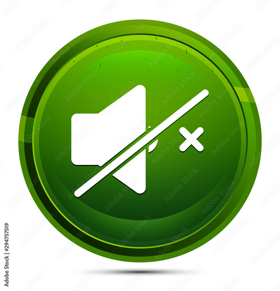 Mute speaker icon glassy green round button illustration Mute speaker icon glassy green round button illustration