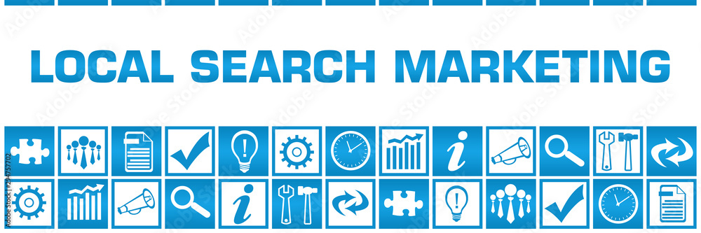 Local Search Marketing Blue White Box Grid Business Symbols Local Search Marketing Blue White Box Grid Business Symbols