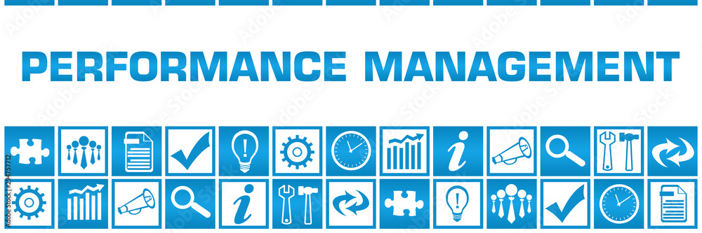 Performance Management Blue White Box Grid Business Symbols Performance Management Blue White Box Grid Business Symbols