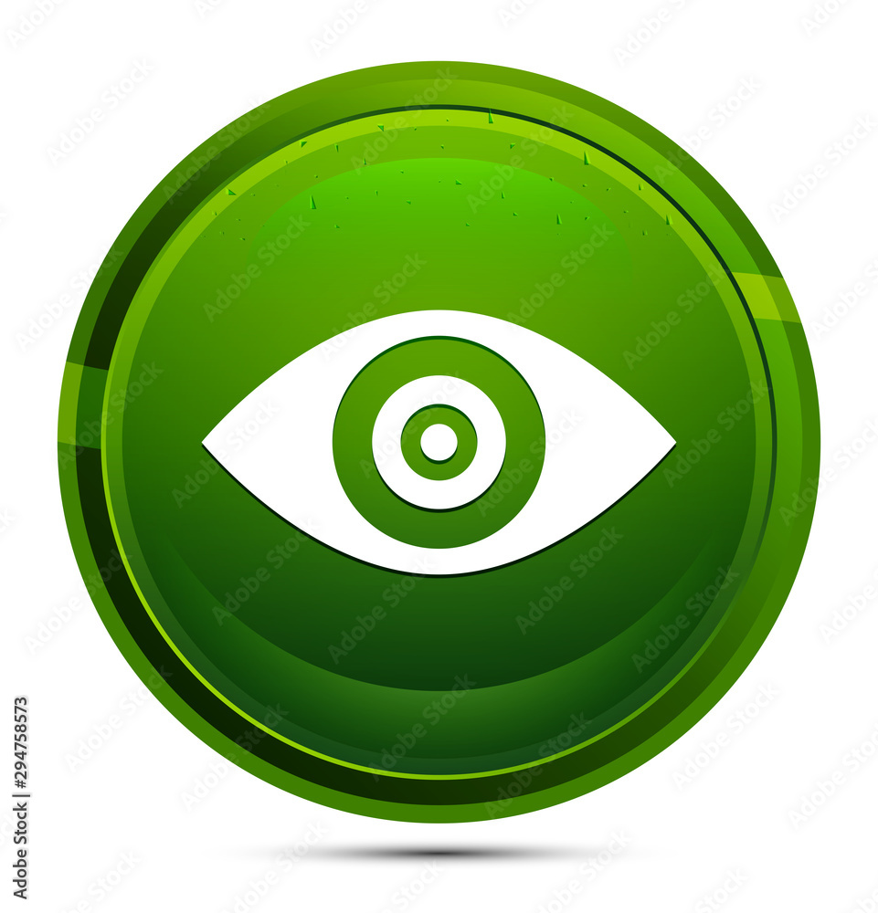 Eye icon glassy green round button illustration Eye icon glassy green round button illustration