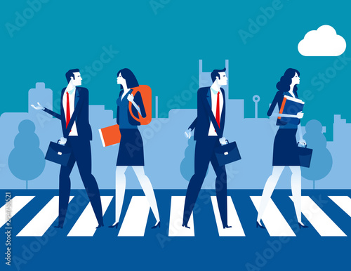 Urban people cross road at crosswalk. Concept business people vector illustration, Sidewalk, Pedestrian.