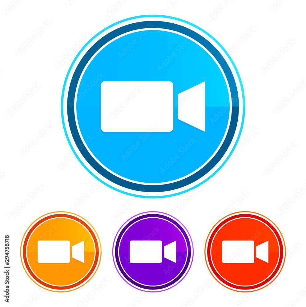 Video camera icon flat design round buttons set illustration design