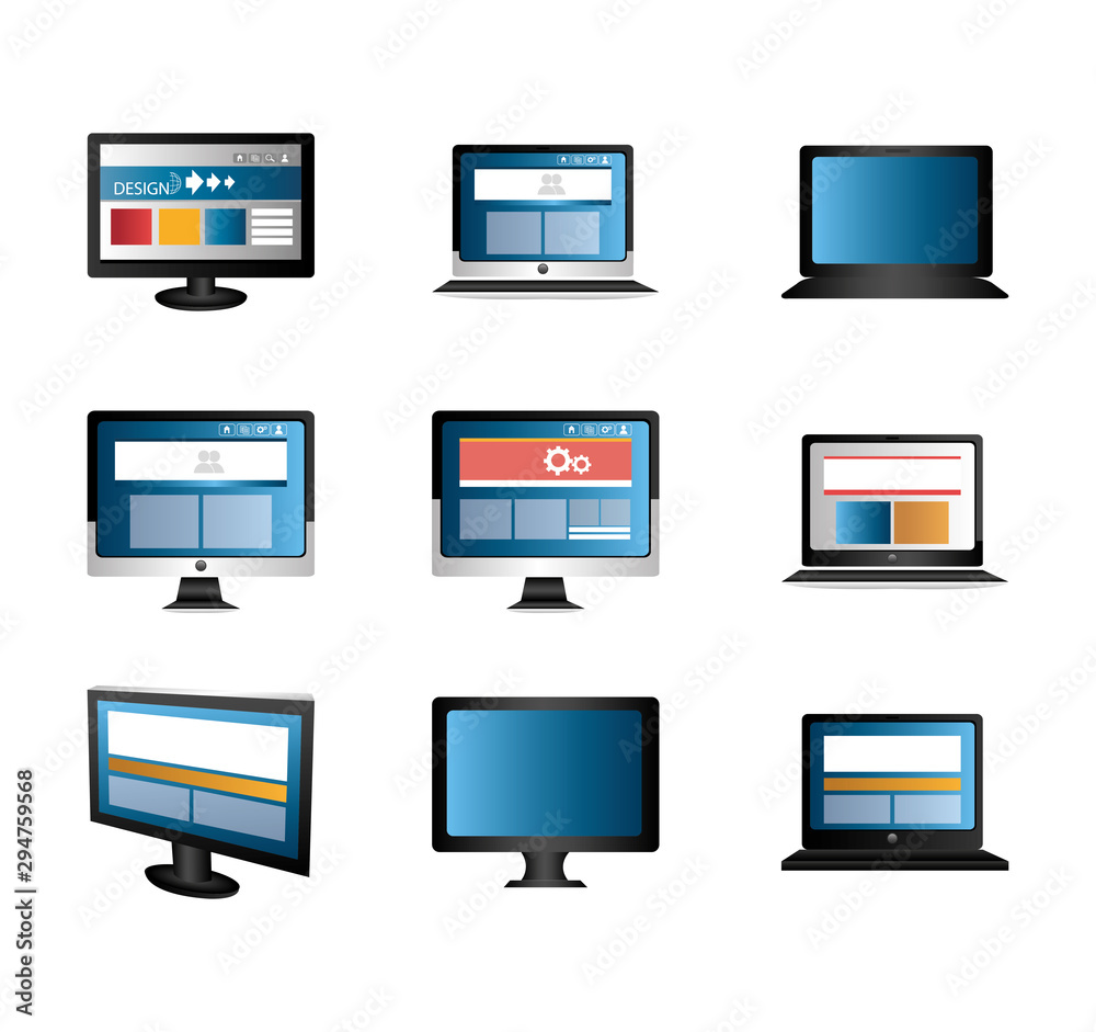 bundle with computers and laptops vector illustration design bundle with computers and laptops vector illustration design