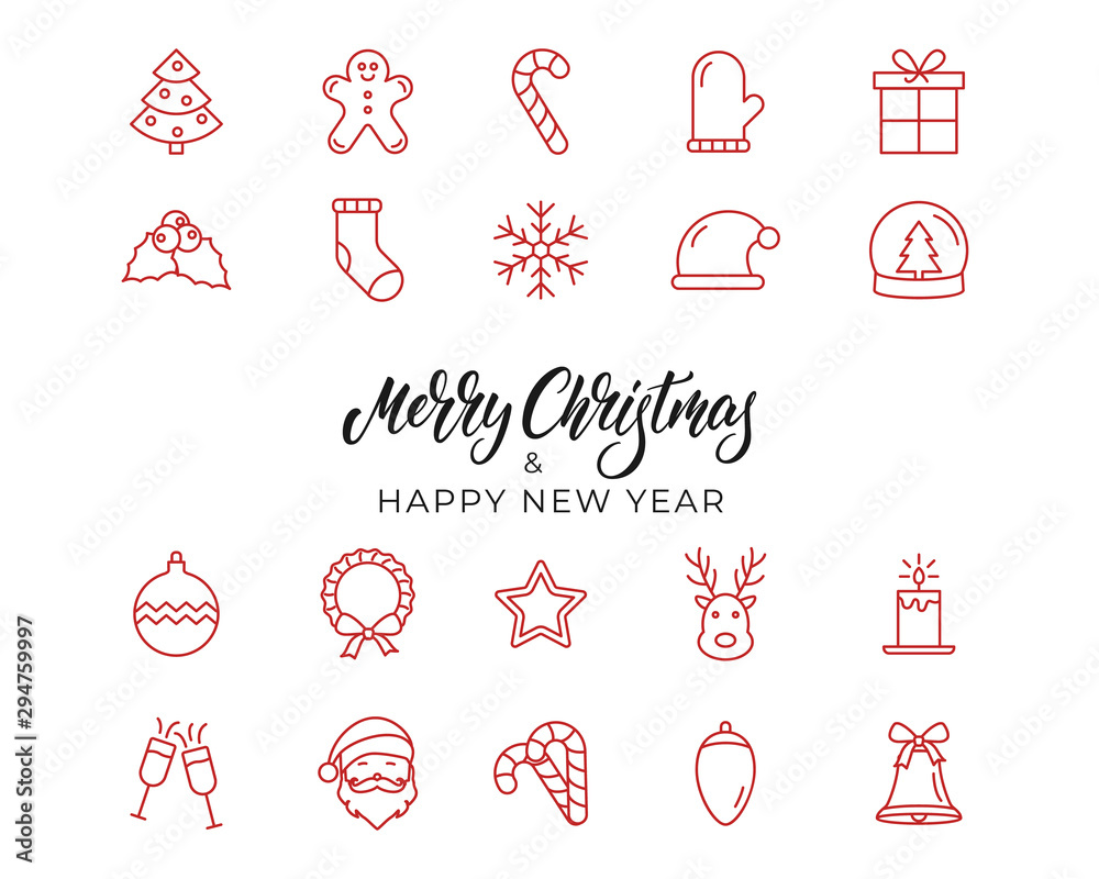 Fototapeta Christmas icons. Xmas and New Year outline Holiday icons set