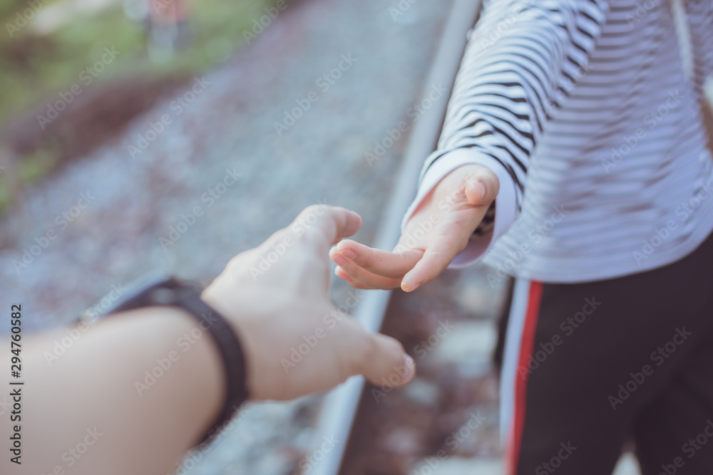 Girl teen reach her hand. Help Touch Care Support be a Good Friend with Love concept.