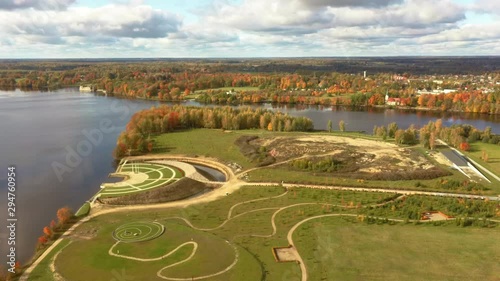 Autumn Aerial Landscape  Over the Garden of Destiny in Koknese, Open-air Park 