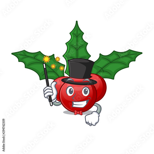 Magician christmas holly berry in the cartoon