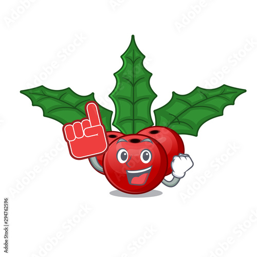 Foam finger christmas holly berry in the cartoon