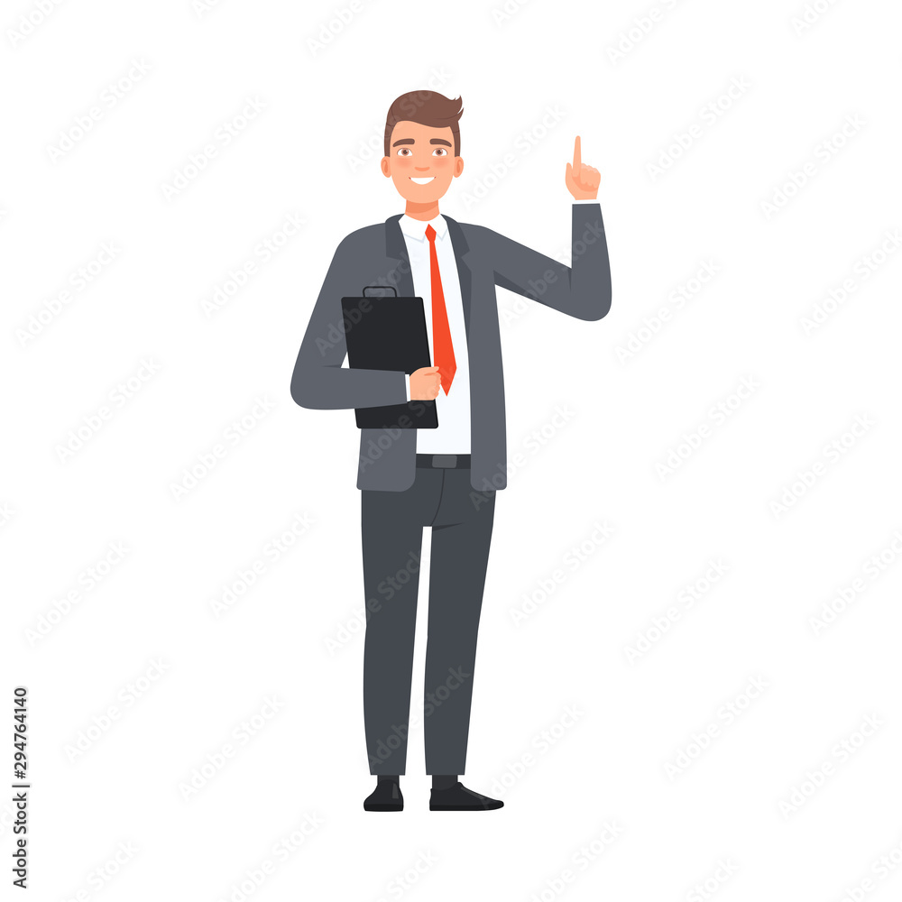 Businessman Presents Some Information And Gesticulates character Illustration Vector