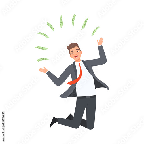 Joyful Businessman Get Money character Illustration Vector