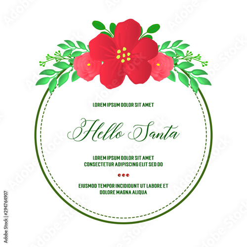 Banner text hello santa, with art of vintage red flower frame. Vector © StockFloral