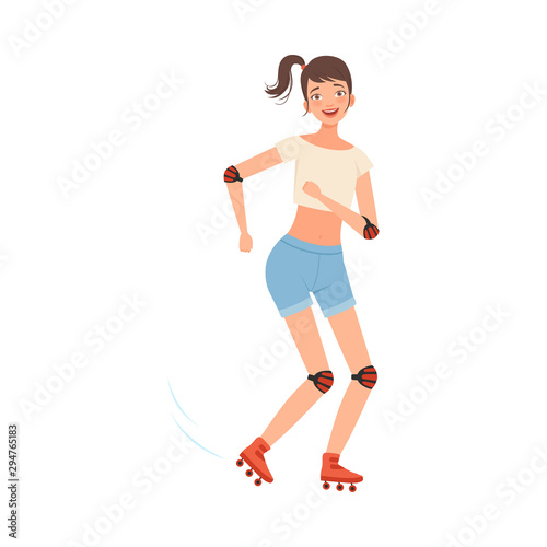 Teenager Rollerblading character Vector illustration on a white background