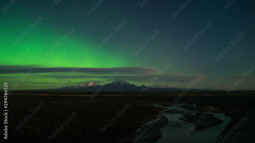 Time lapse of Northern Lights above Wrangell–St. Elias National Park in Alaska Time lapse of Northern Lights above Wrangell–St. Elias National Park in Alaska