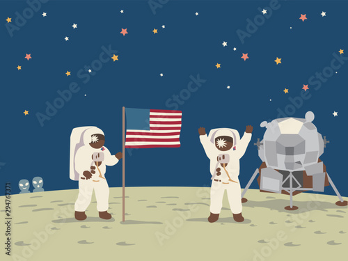 The spaceship Apollo 11, moon landing. Vector illustration.